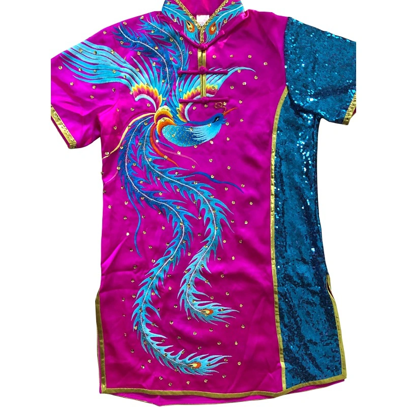 PSU033 – Magenta/Blue Phoenix Embroidery Silk Kung Fu Uniform