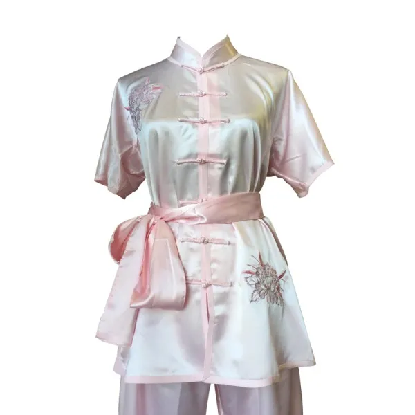 U0714 - Light Pink Satin Uniform Flower Embroidery