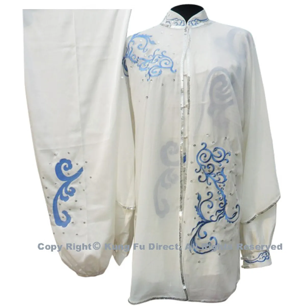 UC065 - White Uniform with Blue Abstract Dragon Embroidery