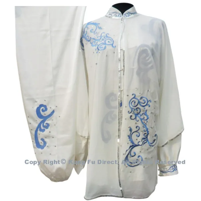 UC065 - White Uniform with Blue Abstract Dragon Embroidery