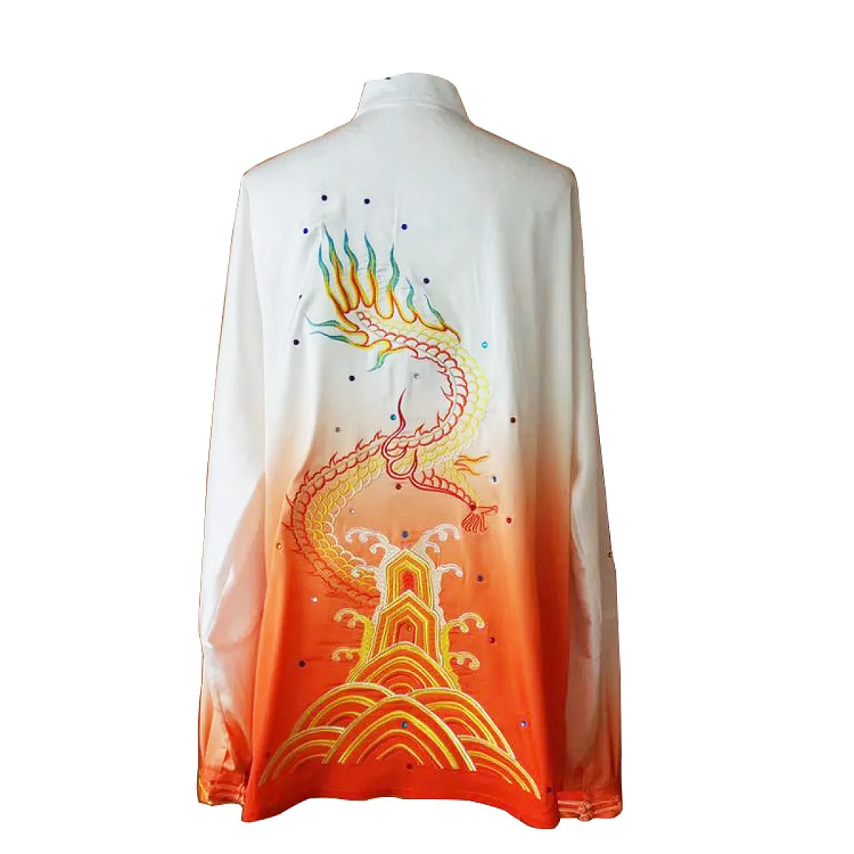 UC079 - White and Orange Gradient Uniform with Dragon Embroidery