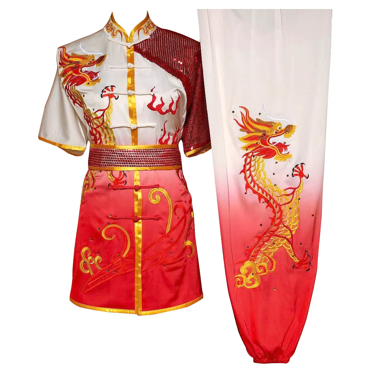 UC094 - Red/White Gradient Uniform with Dragon Embroidery