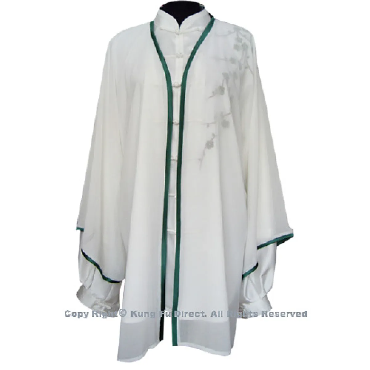 UC109 - White Shawl with Dark Green Trim－ Shawl Only