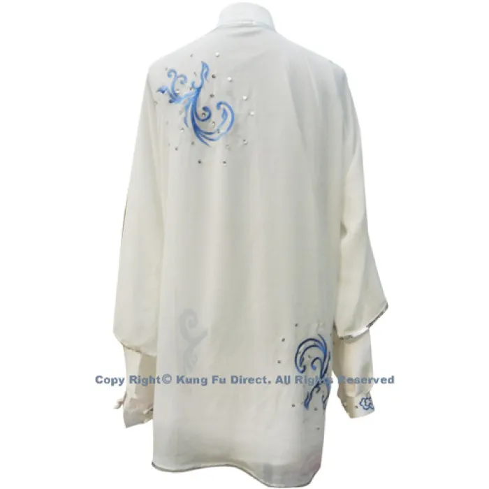 UC111 - White Shawl with Blue Flower Embroidery－ Shawl Only