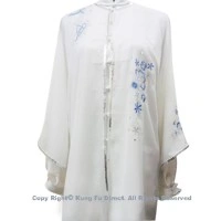 UC118 - White Shawl with Blue Flower Embroidery/Sliver Color Trim－ Shawl Only