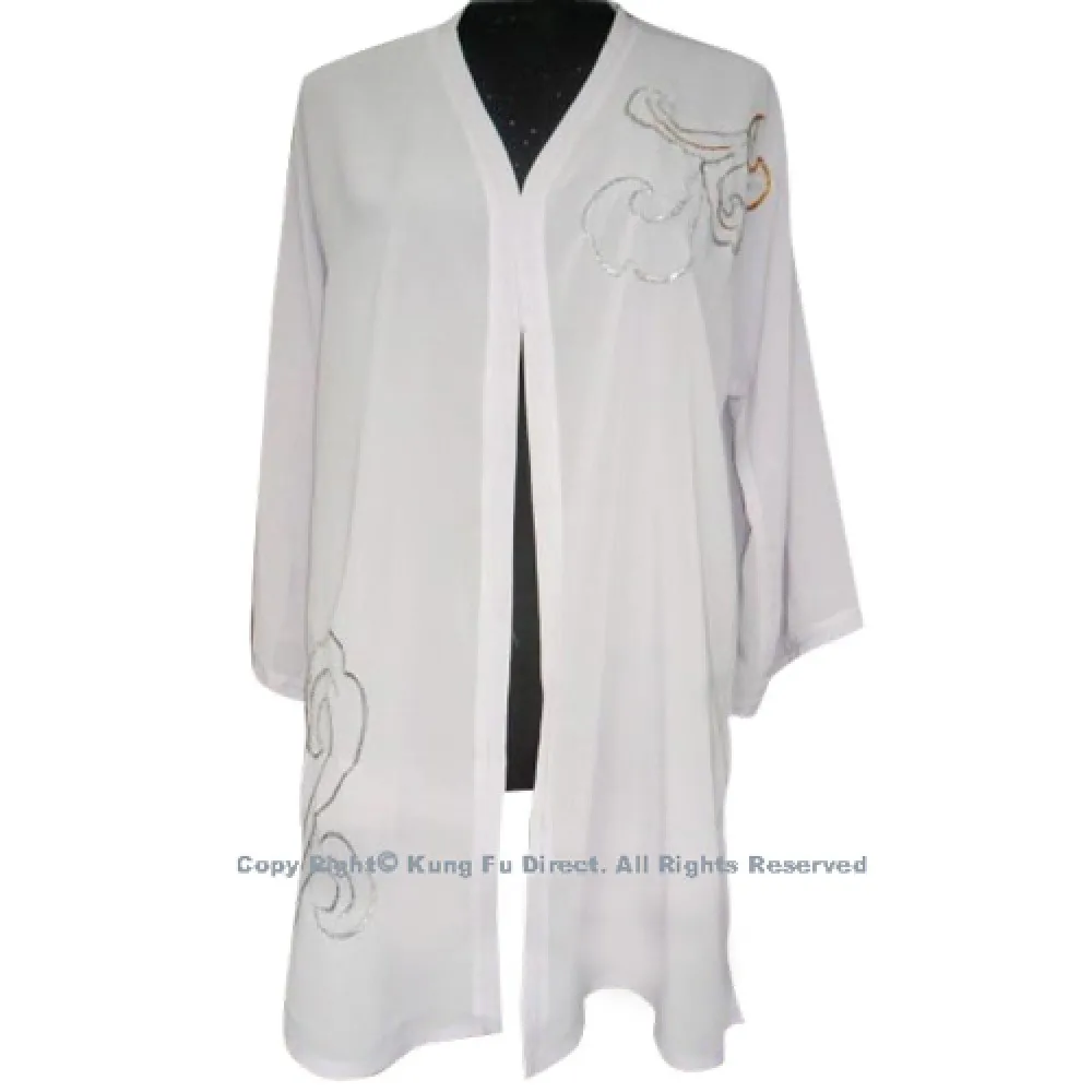 UC119 - White Shawl with Sliver/Orange Flower Embroidery