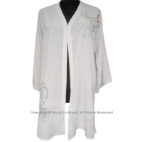 UC119 - White Shawl with Sliver/Orange Flower Embroidery