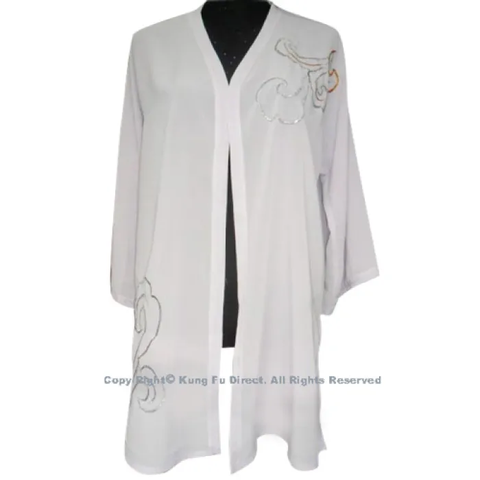 UC119 - White Shawl with Sliver/Orange Flower Embroidery