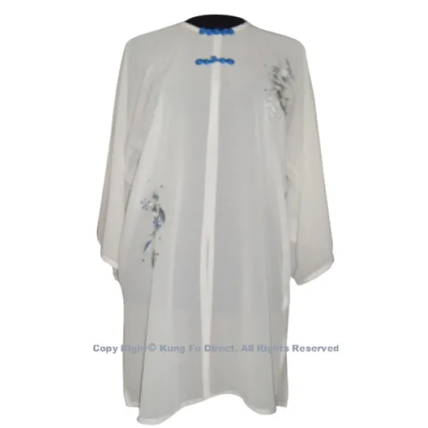 UC125 - White Shawl with Sliver/Blue Flower Embroidery and Blue Button
