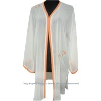 UC133 - White Shawl with Light Orange Flower Embroidery/Trim