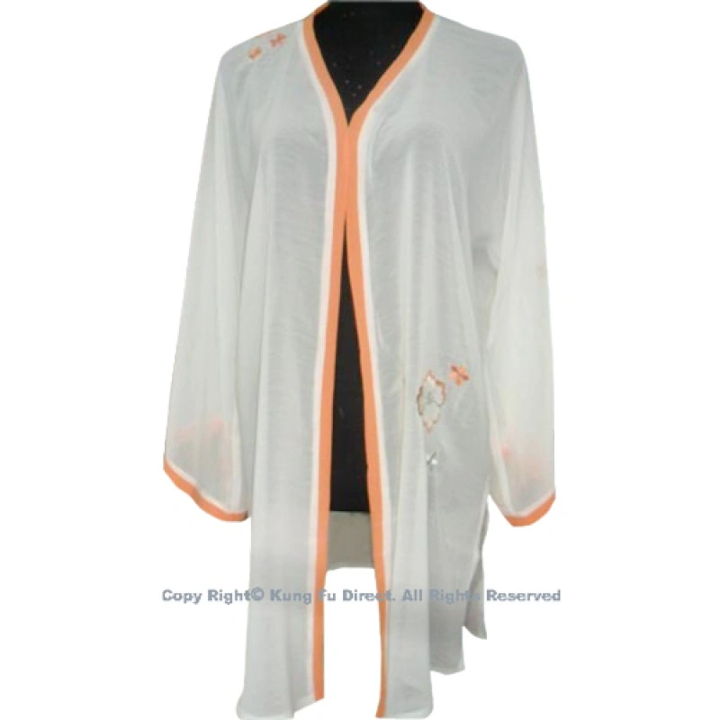 UC133 - White Shawl with Light Orange Flower Embroidery/Trim