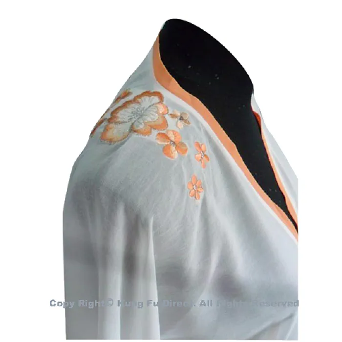 UC133 - White Shawl with Light Orange Flower Embroidery/Trim
