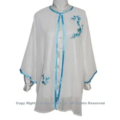 UC137 - White Shawl with Blue Leaf Embroidery