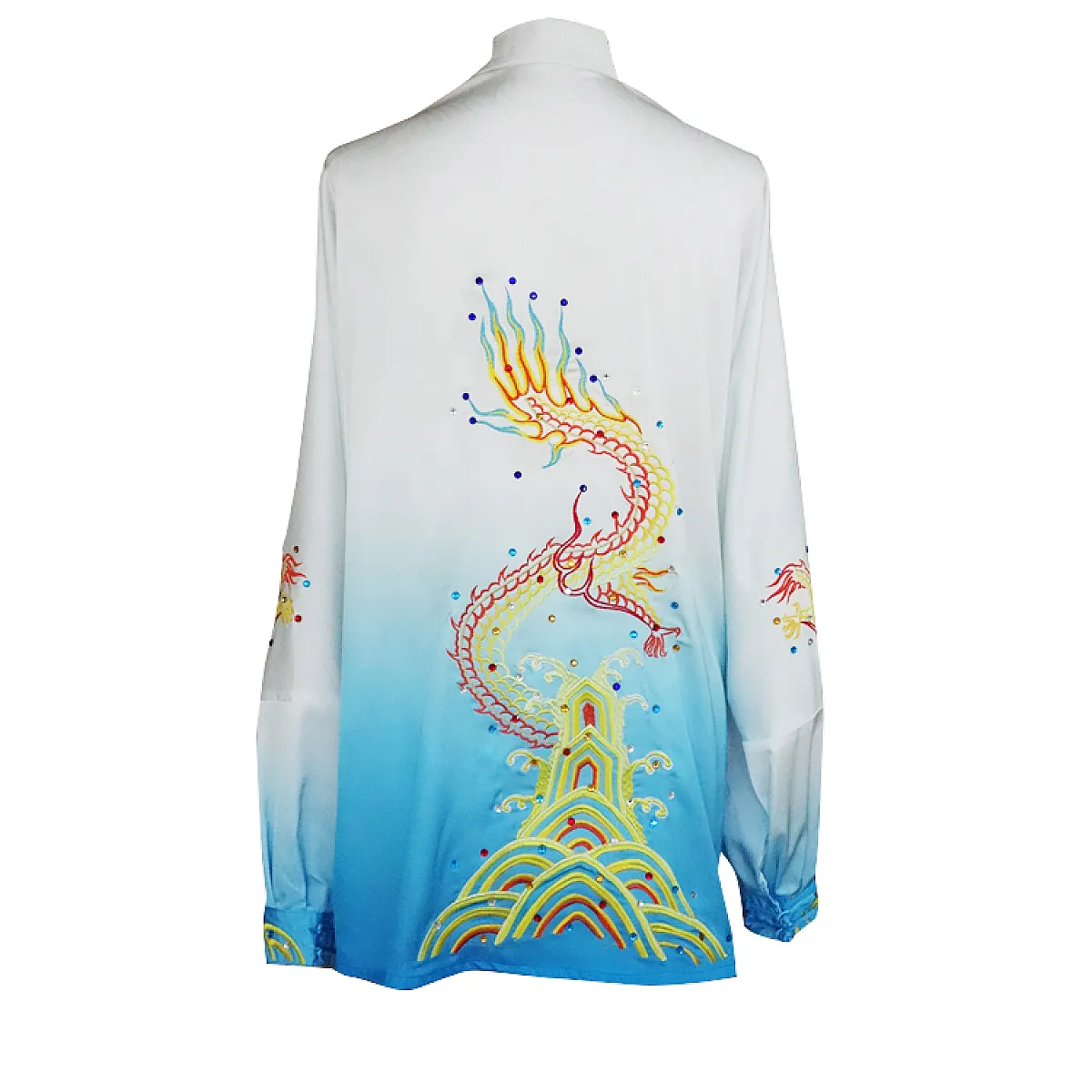 UC201 - White and Blue Gradient Fancy Design Embroidery Long Sleeves