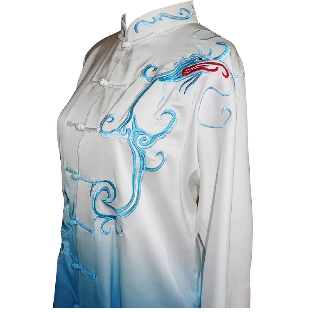UC203 - White and Blue Gradient Phoenix Embroidery Long Sleeves