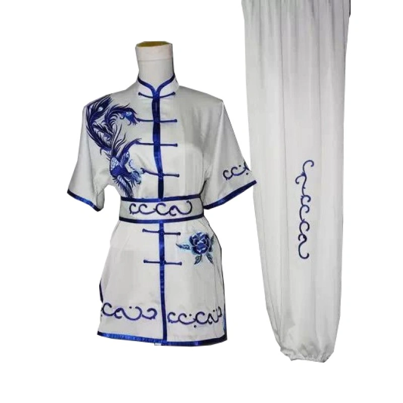 UC404 - White Uniform with Blue Trim and Embroidery