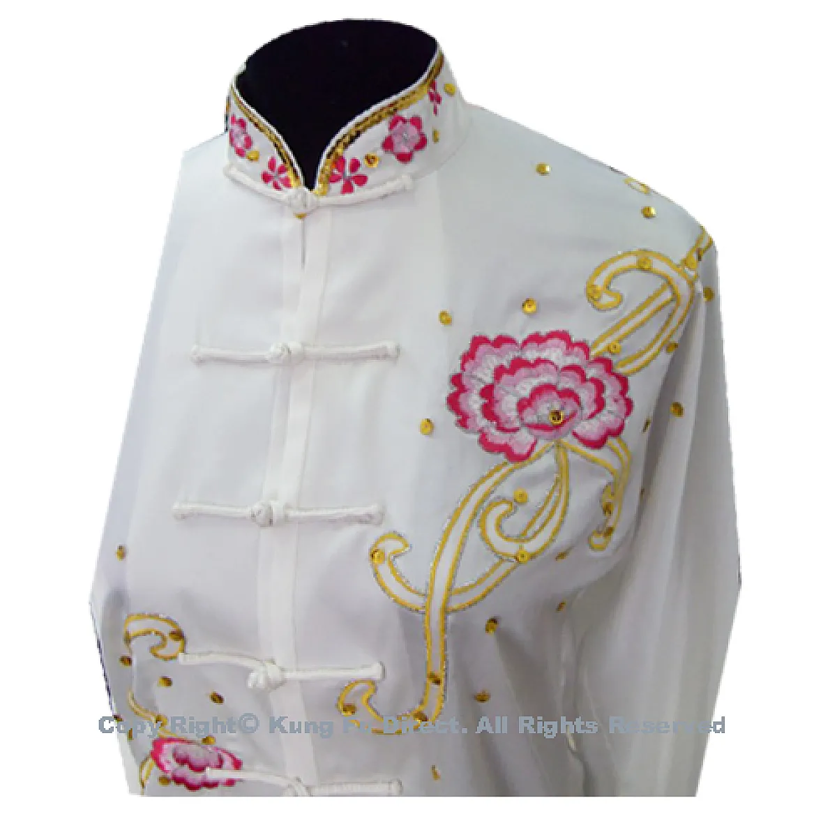 UC803 - White Uniform With Pink Flower Embroidery and White Jewel