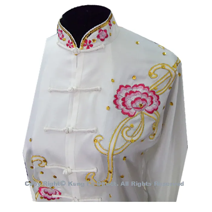 UC803 - White Uniform With Pink Flower Embroidery and White Jewel