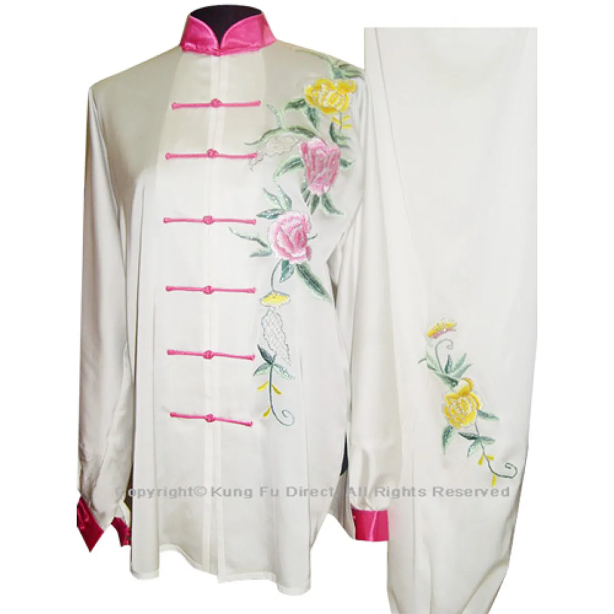 UC810 - White Uniform With Peony Flower Embroidery and Pink Button