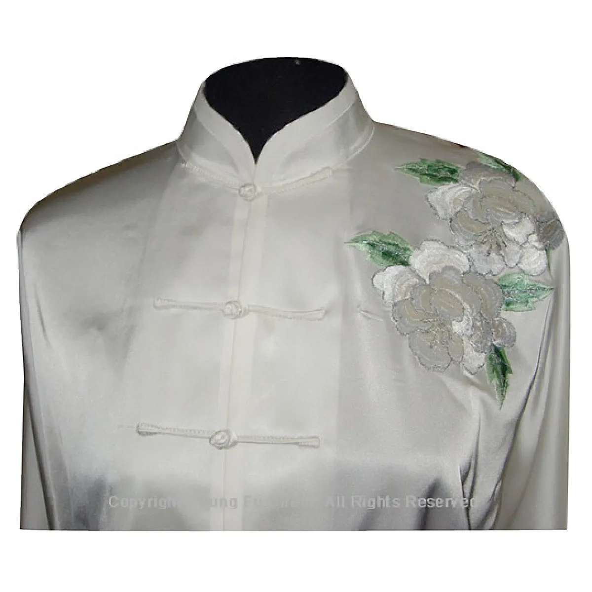 UC812 - White Uniform With White/Green PeonyFlower Embroidery