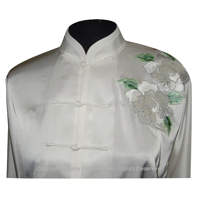 UC812 - White Uniform With White/Green PeonyFlower Embroidery