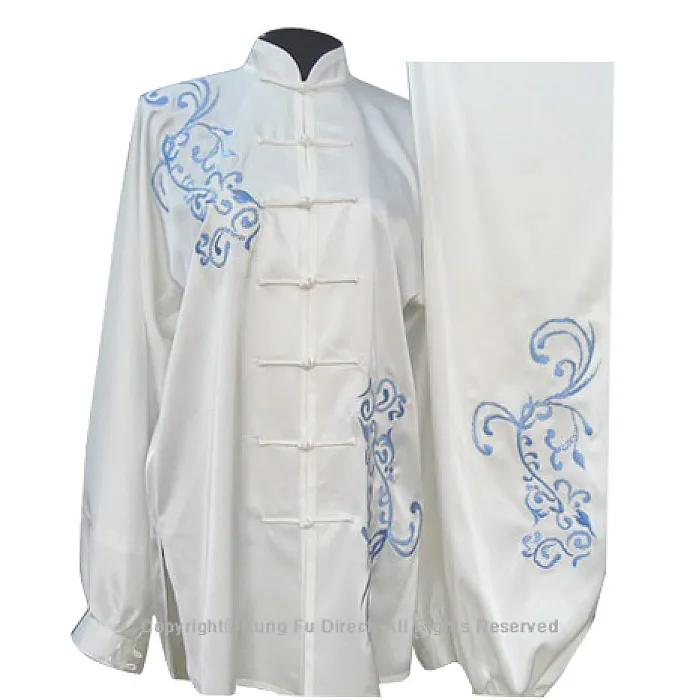 UC822 - White Uniform With Light Blue Flower Embroidery
