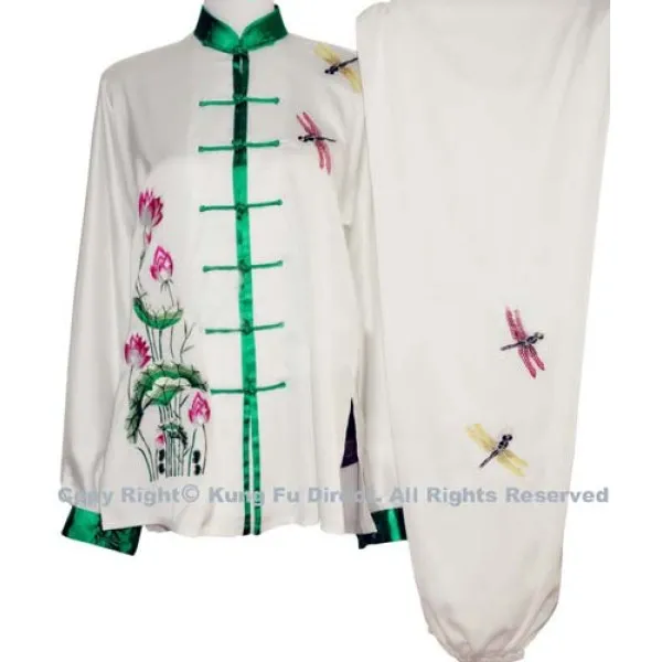UC849 - White Uniform with Green Lotus Flower Embroidery