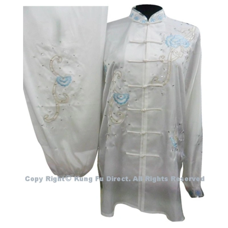 UC876 - White Uniform With Light Blue Flower Embroidery and White Jewel