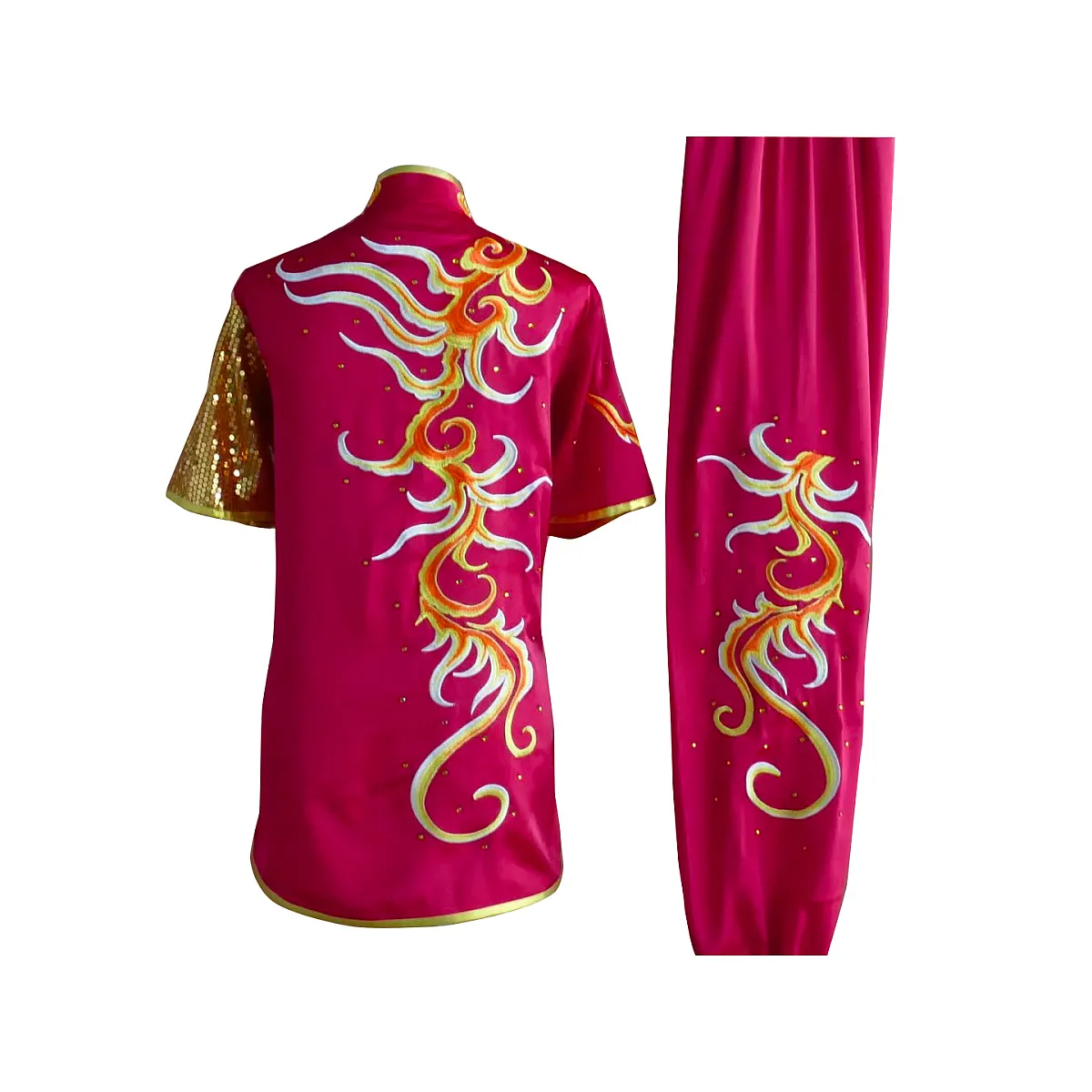 UC2022-35 Fuchsia Gold Phoenix Embroidery Wushu Uniform