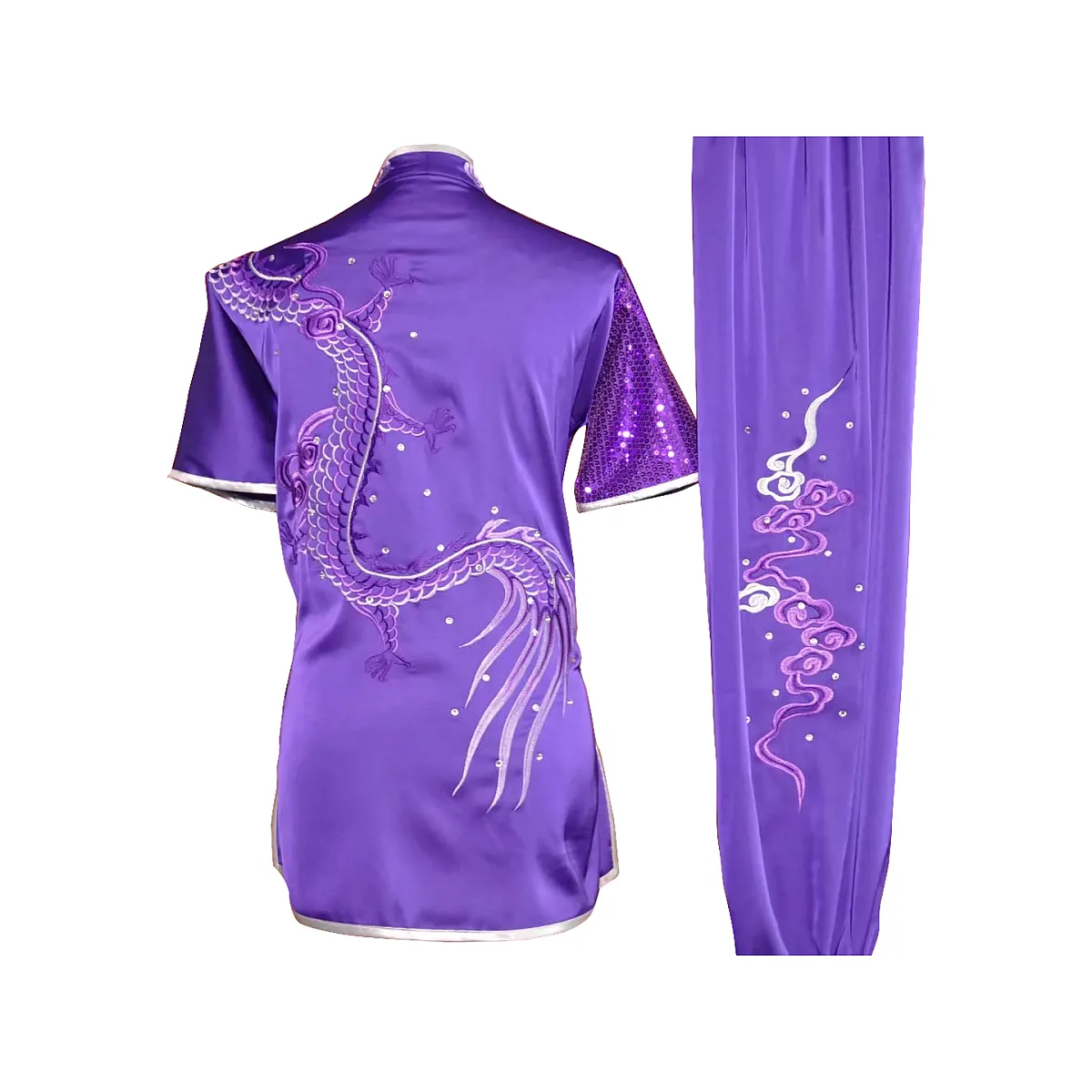 UC2022-40 Purple Dragon Wushu Uniform – Satin Sequin Embroidery