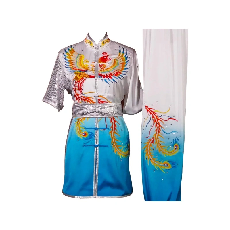 UC2022-44 White & Blue Phoenix Embroidery Wushu Uniform