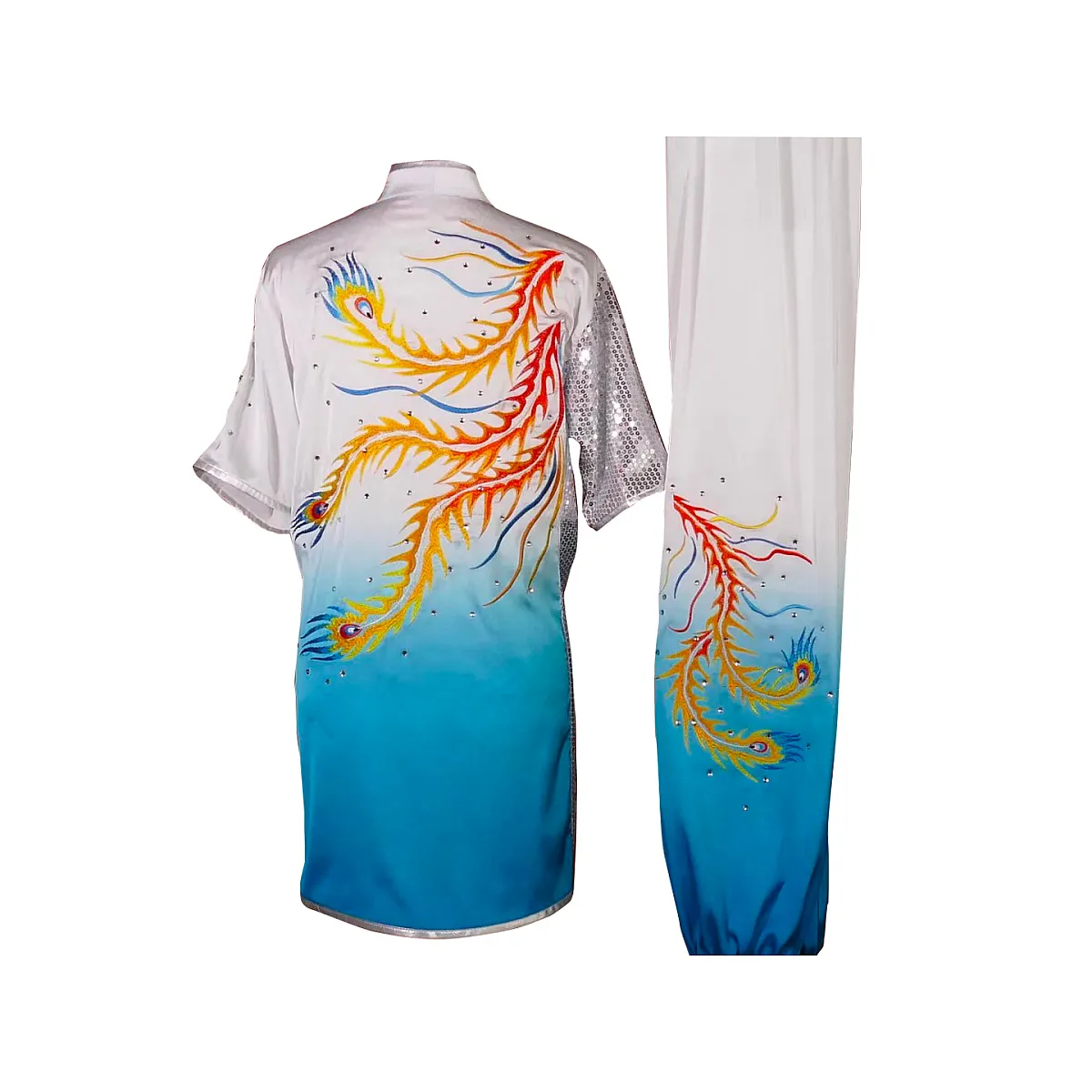 UC2022-44 White & Blue Phoenix Embroidery Wushu Uniform