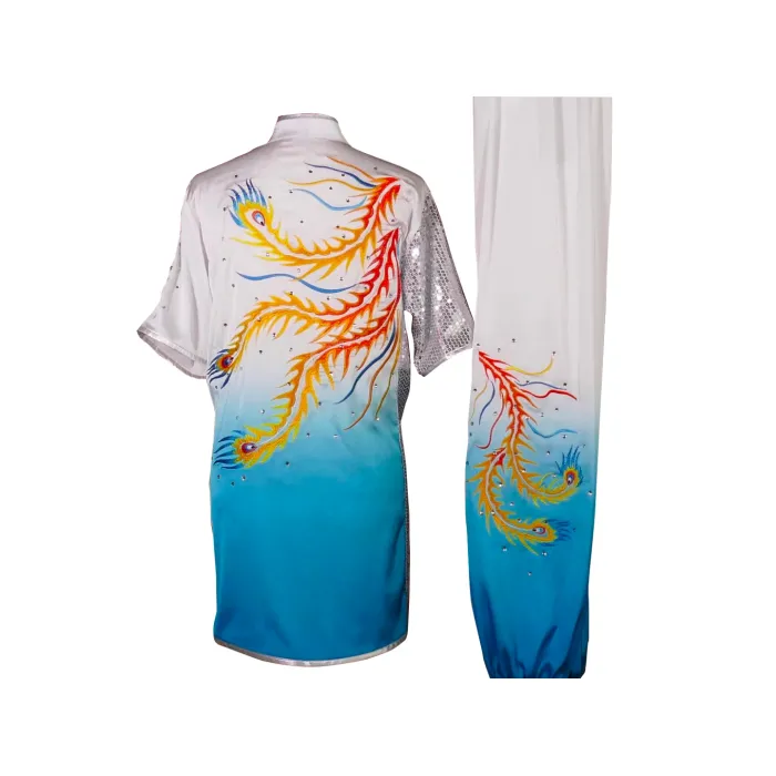 UC2022-44 White & Blue Phoenix Embroidery Wushu Uniform