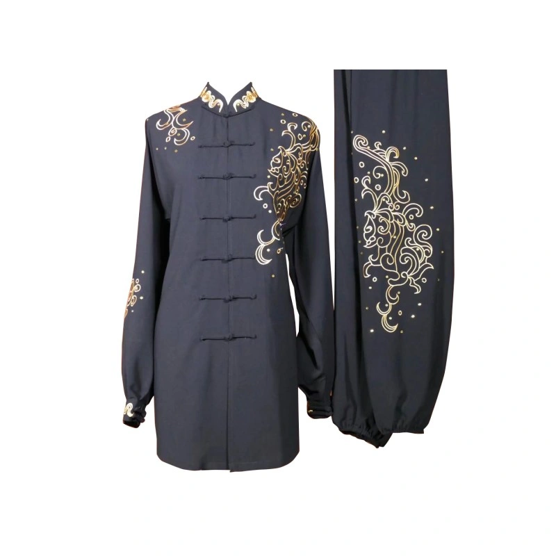 UC2022-52 Black & Gold Phoenix Water Wave Embroidery Wushu Uniform