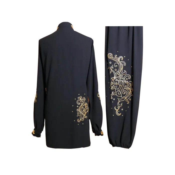 UC2022-52 Black & Gold Phoenix Water Wave Embroidery Wushu Uniform