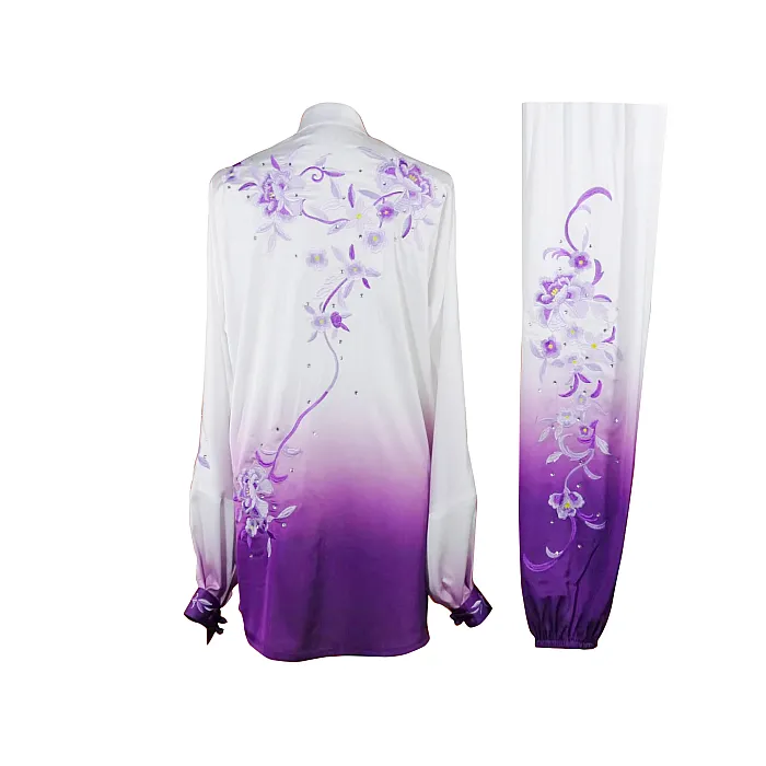 UC2022-55 White & Purple Gradient Flower Embroidery Wushu Uniform