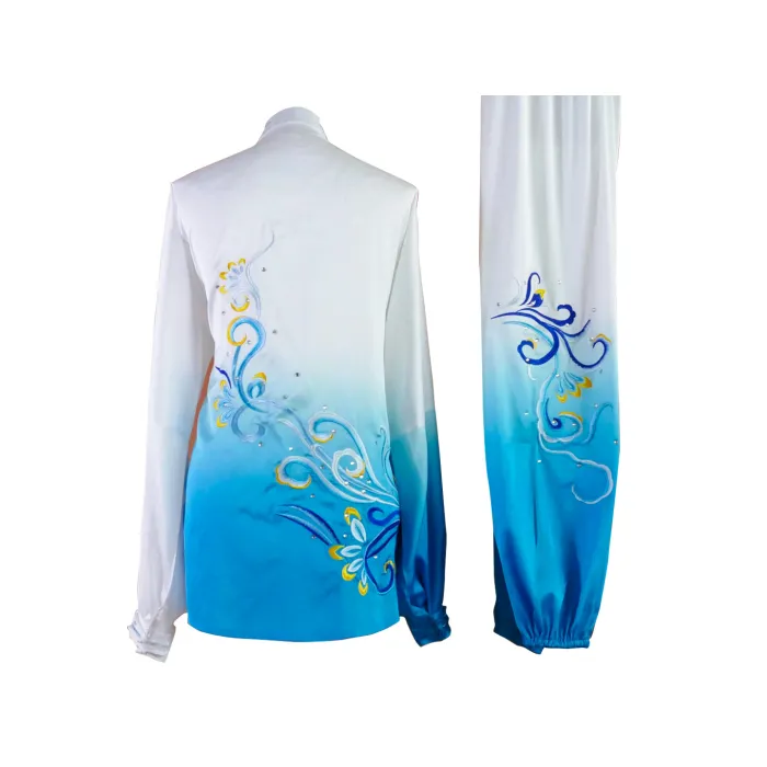 UC2022-70 White & Blue Flowing Cloud Wushu Uniform