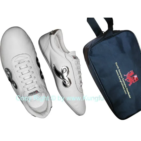 White Leather Wushu Shoes with Cloud Design