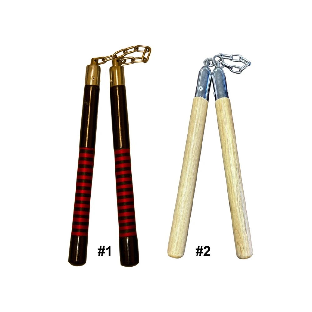Black Wooden Nunchaku with Thread-Wrapped Handle