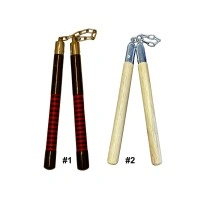 Black Wooden Nunchaku with Thread-Wrapped Handle