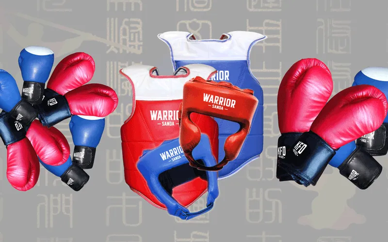 Sanda sparring gear including protective gloves and training equipment