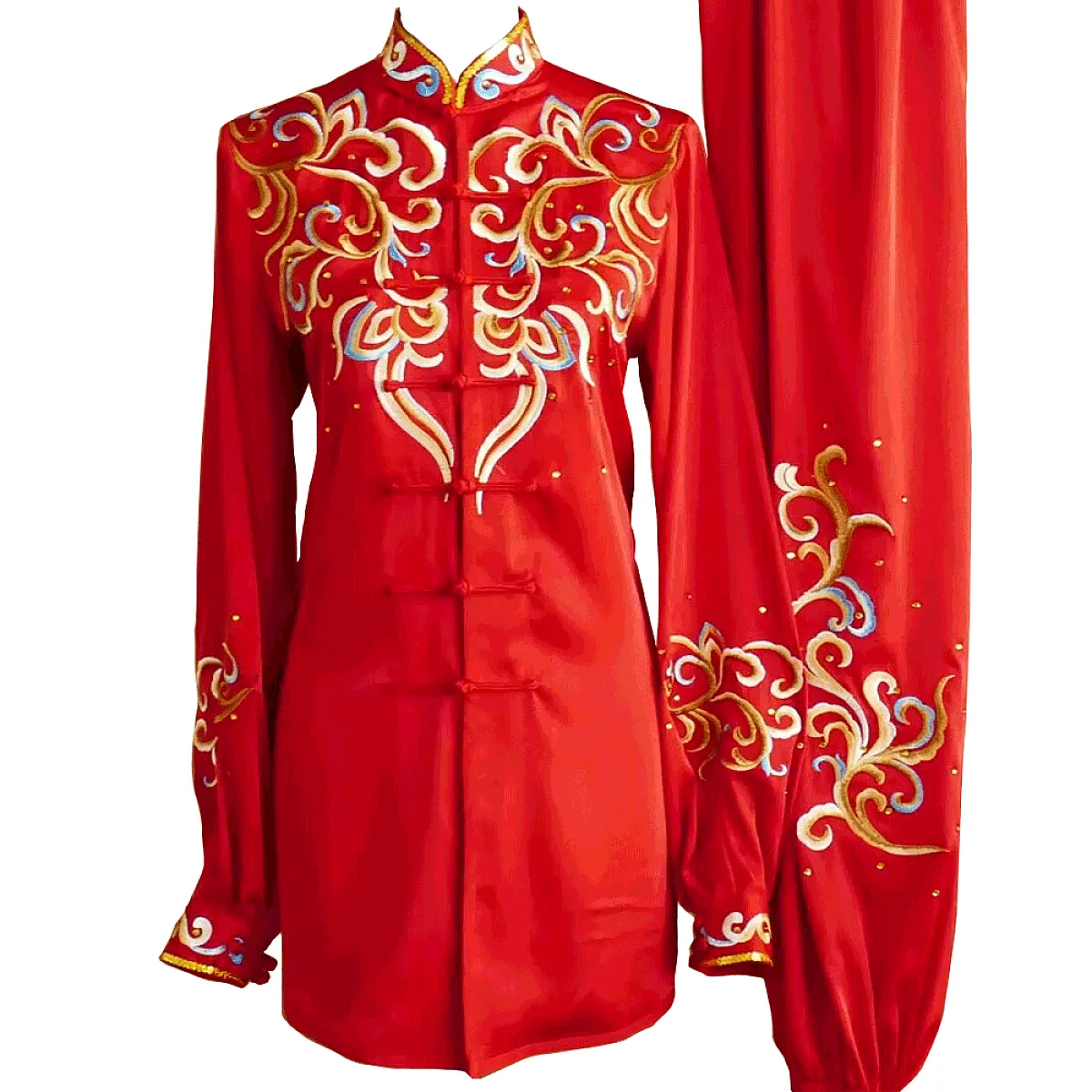 Red Tai Chi Kung Fu Uniform with Flowing Cloud Embroidery (Pre-Order) - UC2024-020