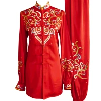 Red Tai Chi Kung Fu Uniform with Flowing Cloud Embroidery (Pre-Order) - UC2024-020