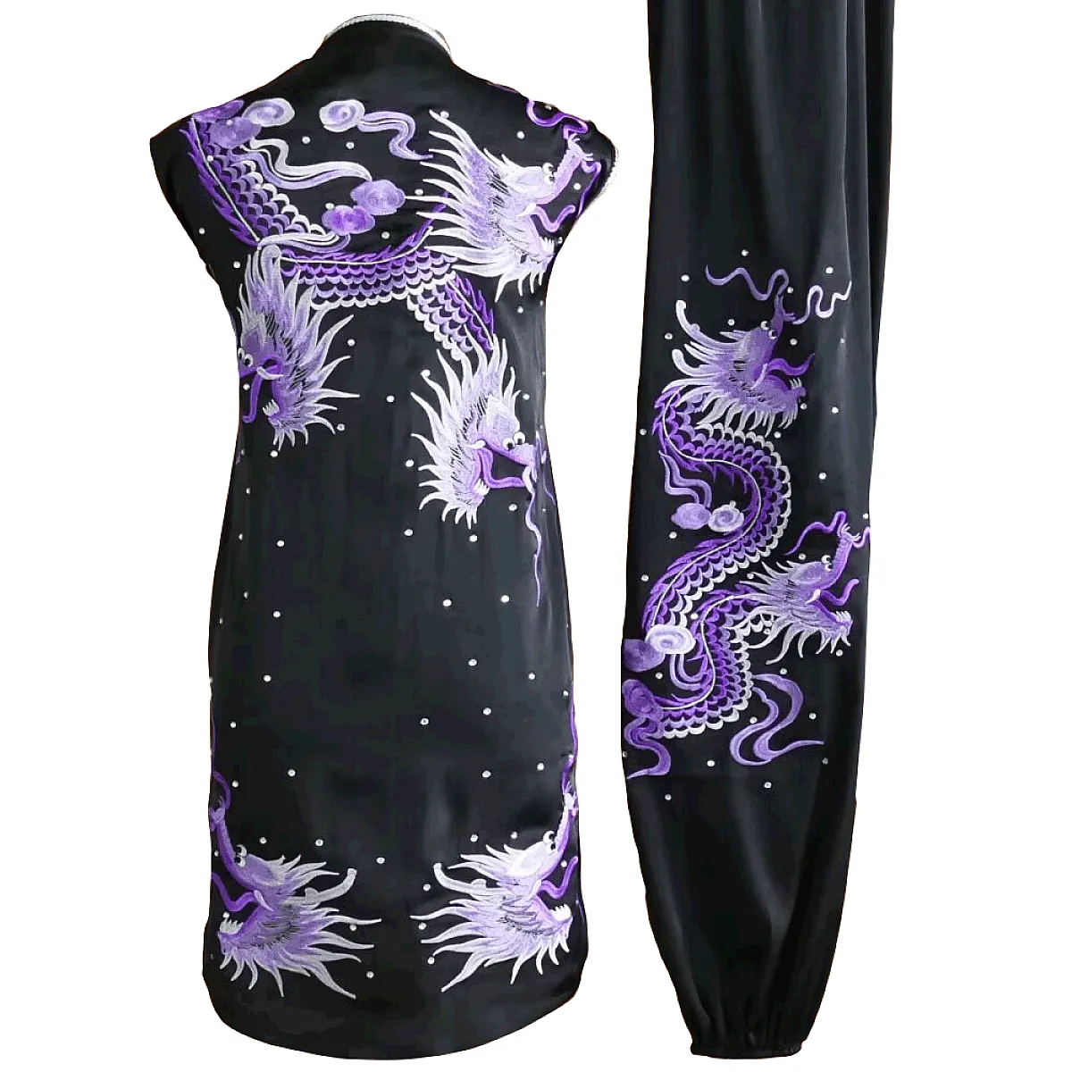 Black Southern Style Kung Fu Uniform with Purple Dragon Embroidery