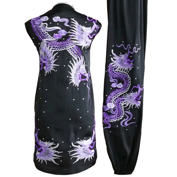 Black Southern Style Kung Fu Uniform with Purple Dragon Embroidery (Pre-Order) - UC2024-025