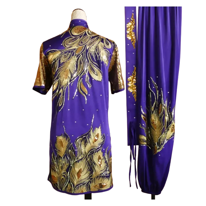 Golden Feather Sequin Wushu Performance Costume Set