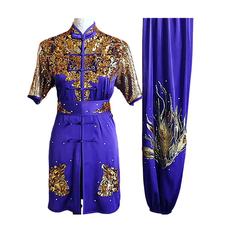 Golden Feather Sequin Wushu Performance Costume Set