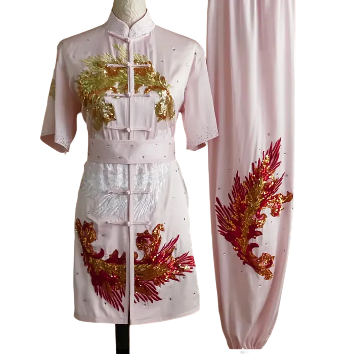 Soft Pink Sequin Performance Uniform – Gold & Red Sequin Details (UC2026SQ-008)