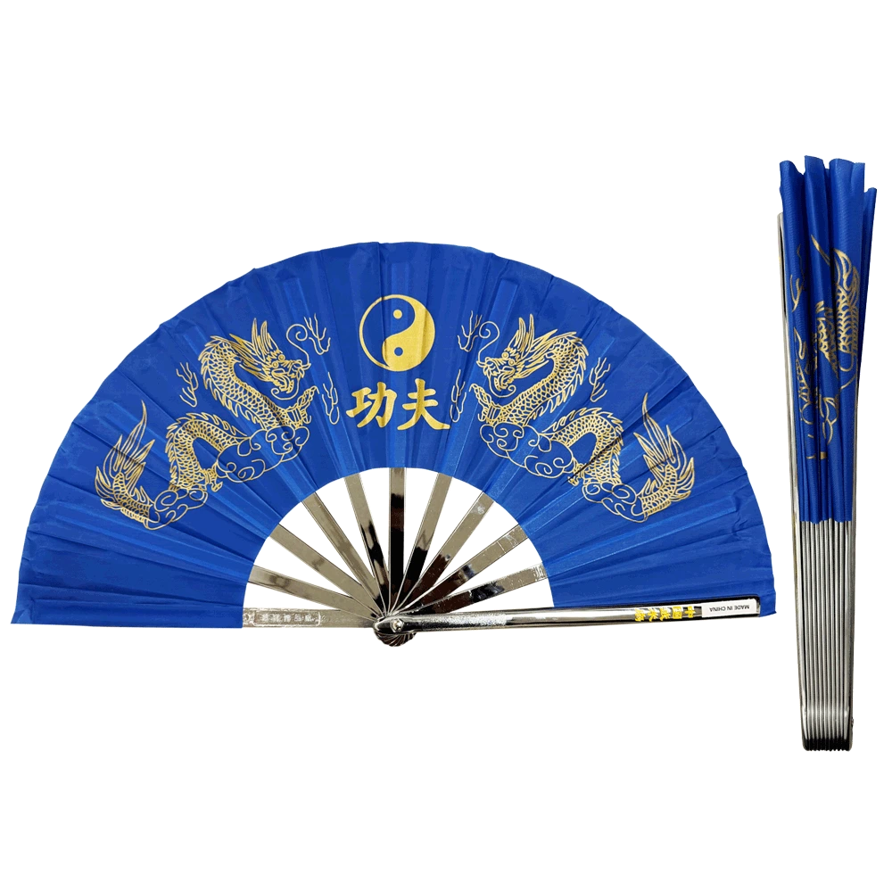 Metal Alloy Golden Dragon Kung Fu Fan (Fan001) – Striking Blue Design