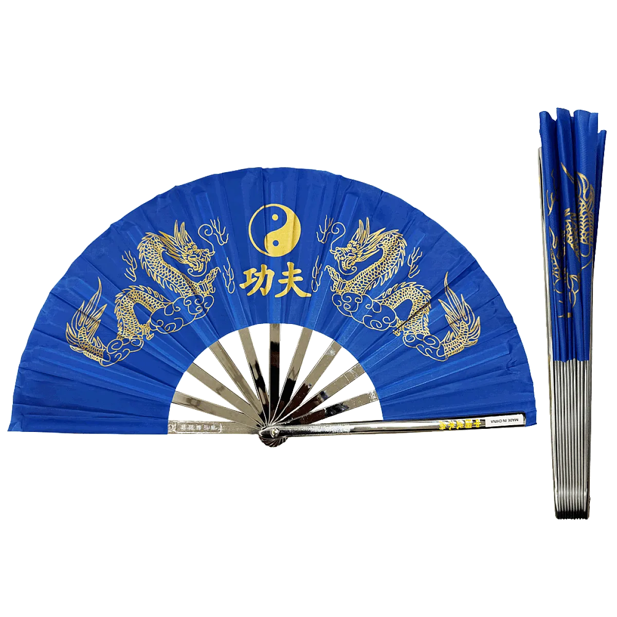 Metal Alloy Golden Dragon Kung Fu Fan (Fan001) – Striking Blue Design